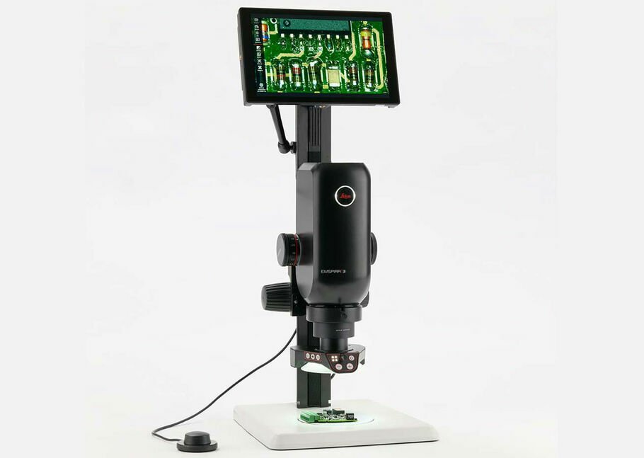 徕卡Emspira数码显微镜与内置显示器显示电子产品。由维多利亚IDM仪器公司自豪地分发乐动游戏客户端